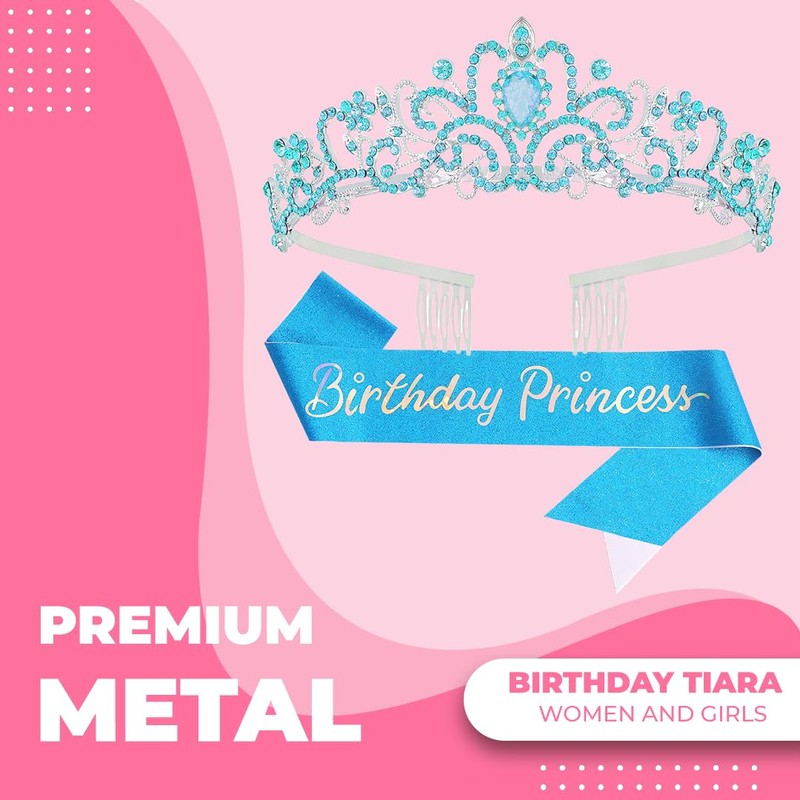 Papoopy Birthday Tiara and Crown with Sash for Women, Hair