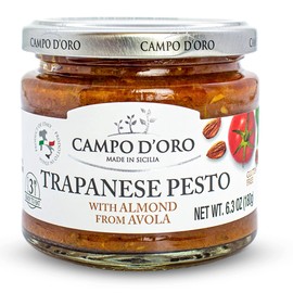 CAMPO D'ORO - Trapanese Pesto Sauce, made with Tomato Sauce, Basil & Almonds, 6.3oz (180g), 100% made in Italy