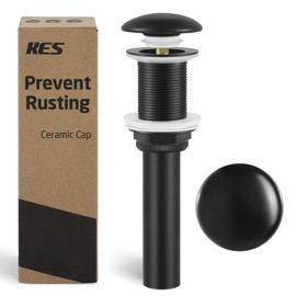KES Bathroom Sink Drain Without Overflow, Solid Ceramic Cap Pop Up Drain for Bathroom Sink, Ceramic Bathroom Sink Stopper, All-Metal Body Matte Black, S2008D-CB