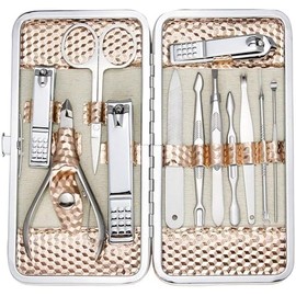 Triko Kit de Manicura y Pedicura, Set de 12 Piezas de Acero Inoxidable, Kit de Aseo Profesional, Herramientas de Uñas con Estuche de Viaje Rosa
