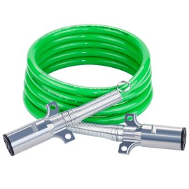 Dazakoot 7 Way ABS Trailer Cord, 15FT Straight 7 Way ABS Coiled, Heavy Duty Electric Power Cable, Trailer Cord Power Wire for Semi Trucks Tractors Trailors - Green Line