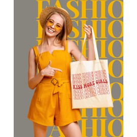 AUSVKAI Canvas Tote Bag Aesthetic for Women, Cute Kissmoreclrls Reusable Cloth Cotton Bags for College Shopping Beach Grocery Trendy Gifts