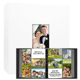 1000 Pocket Photo Album 4x6 Luxe Leather PU Cover, Holds 1000 Horizontal and Vertical Photos, Acid-Free Non-Stick Pages with Front Window, Perfect for Wedding Family Baby Memories(White)