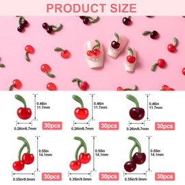 Alpinleux 180 Pcs 3D Cherry Nail Charms, Cherry Charms for Nails, Colorful Nail Charms, Charms for Nails Design for Nail Art Supplies DIY Nail Craft (6 Styles)