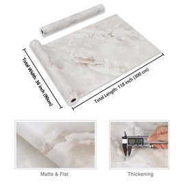 36"x118" Wide Matte Beige Marble Wallpaper Peel and Stick Beige Cloudy Marble Contact Paper Waterproof Vinyl Wrap Removable Self Adhesive Countertop Contact Paper for Walls Cabinets Furniture