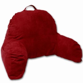 Red Microsuede Bed Rest Reading Pillow & Support Bed Backrest Pillow With Arms - Bedrest Pillow, Bed Rest Lounger Makes A Comfy And Therapeutic Cuddle Buddy, Bed Pillow For Sitting Up