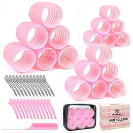 4 Sizes Self-Grip Hair Rollers Set with Clips - 4 Sizes for Long, Short Hair & Bangs (25mm, 36mm, 48mm, 60mm), Pink (PINK, 4 Sizes)