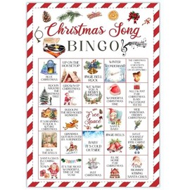 Christmas Song Bingo Game Cards, Musical Themed Bingo Games Set for Adults Large Group, Funny Holiday Board Games for 24 Players, Christmas New Year Winter Party Favors, 05
