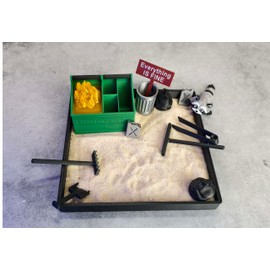 Munnygrubbers - Dumpster Fire Zen Garden - Made in USA - Large 7" x 7" - Fine Sand Included - Desk Accessory Box Garden - Funny Novelty Gift - Fidget Stress Relief