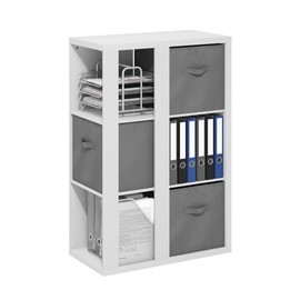 Furinno Viola 3-Tier Open Shelf Bookcase, Bookshelf, Storage Organizer, with Storage Bins, White/Light Grey
