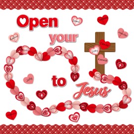 CY2SIDE 99pcs Open Your Heart to Jesus Cutouts for Bulletin Board Set Valentine’s Day Foldable Cross Name Tags Christian Sunday School Church Theme Trim Border Religious Classroom Activities Project