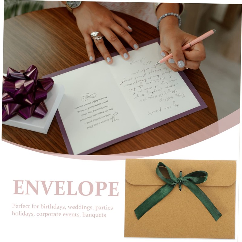 STOBOK Envelope with Ribbon 50pcs European Envelope Green Ribbon Kraft