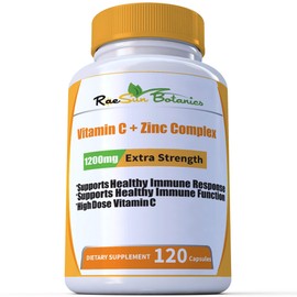 RaeSun Botanics High Dose Extra Strength 1200mg Vitamin C + Zinc Complex for Immune Support Health 120 Capsule 2 Month Supply Veggie Capsule Non-GMO Gluten Free Vegan