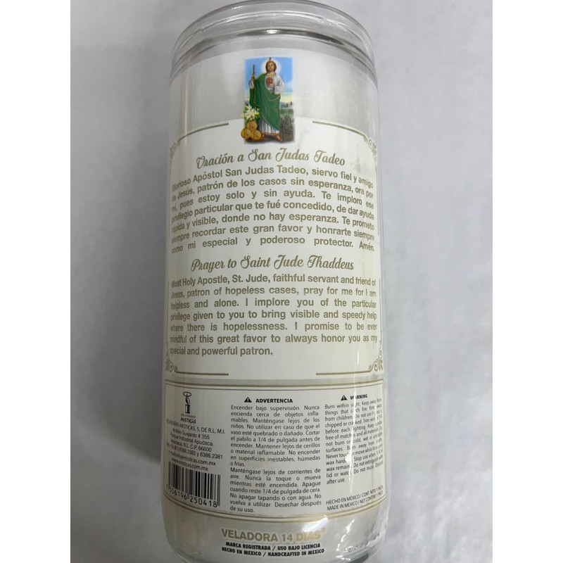 Saint Jude (San Judas Tadeo) 14 Day Scented White Candle