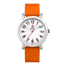 Blekon Original Nurse Watch for Medical Professionals and Students – Various Scrub Colors, Easy Read Dial, Military Time with Second Hand, Silicone Band, 3 ATM Water Resistant (Silver/Orange)