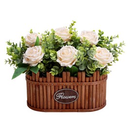 Nagobi Table Centerpieces for Dining Room, Pre-Made Dining Table Centerpiece Decor, Wooden Vase Flower Arrangements for Coffee Table Farmhouse Kitchen Living Room (Champagne)