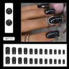 Medium Length Press on Nails,Coffin Shape Fake Nails,Black Solid Color