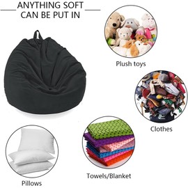 Chickwin - Bean Bag Chair Cover - Corduroy Bean Bag Chair Without Filling - For Outdoor and Indoor Relaxation, Lounge Chair, Bedroom Cushion - Black - 70 x 80 cm