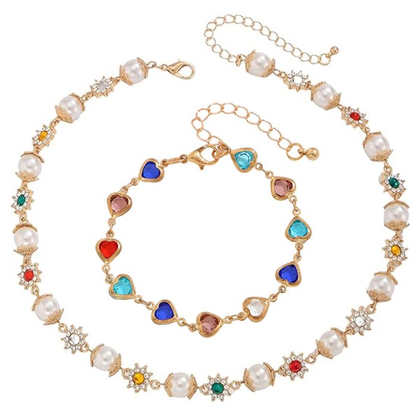 1 Pearl Colored Diamond Flower Necklace and 1 Love Zircon