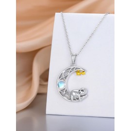 Dorunmo Sloth Necklace 925 Sterling Silver Moon Sloth Necklace for Women Birthday Jewelry for Her