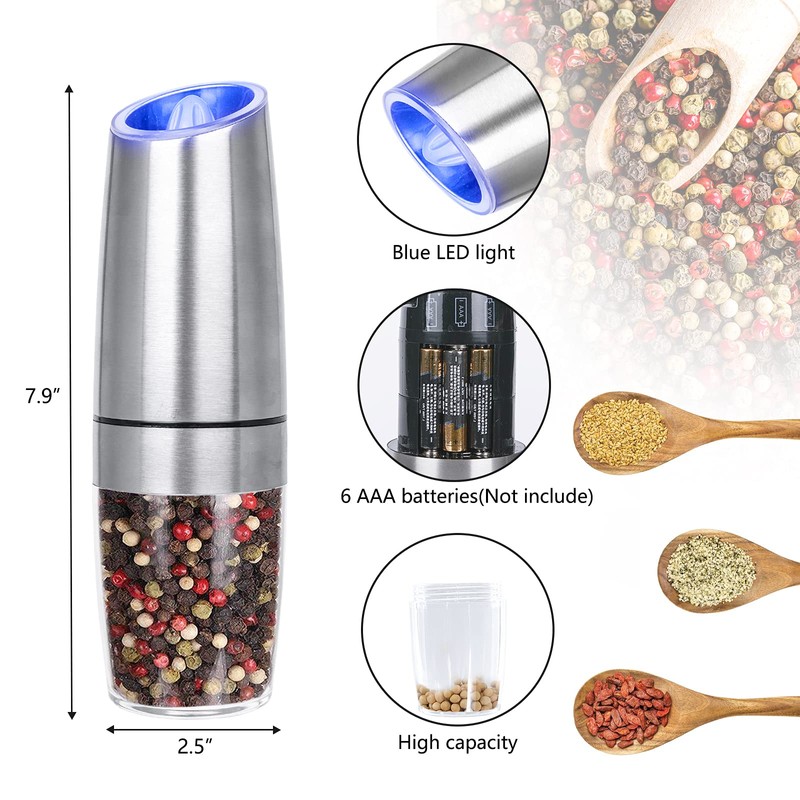 Electric Salt and Pepper Grinder Set, Gravity Sensor, 2 Pack