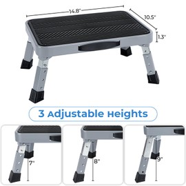 Height-Adjustable 7"- 9" Folding Step Stool with Non-Slip Platform 10" x 15" - Portable Step Ladder for Adults and Kids - Perfect for Office, Kitchen, Home - Sturdy - Supports up to 330 Lbs