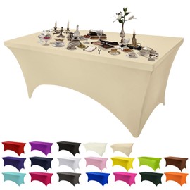 Champagne Stretchable Tablecloths 6ft,Champagne Spandex Fitted Tablecover Washable Stretch Spandex Table Cover,Universal Elastic Spandex Champagne TableCover for Wedding Banquet Holiday Party