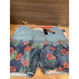 Margaritaville Men’s Swim Trunks Beach Shorts Hibiscus Print Size XL Blue New