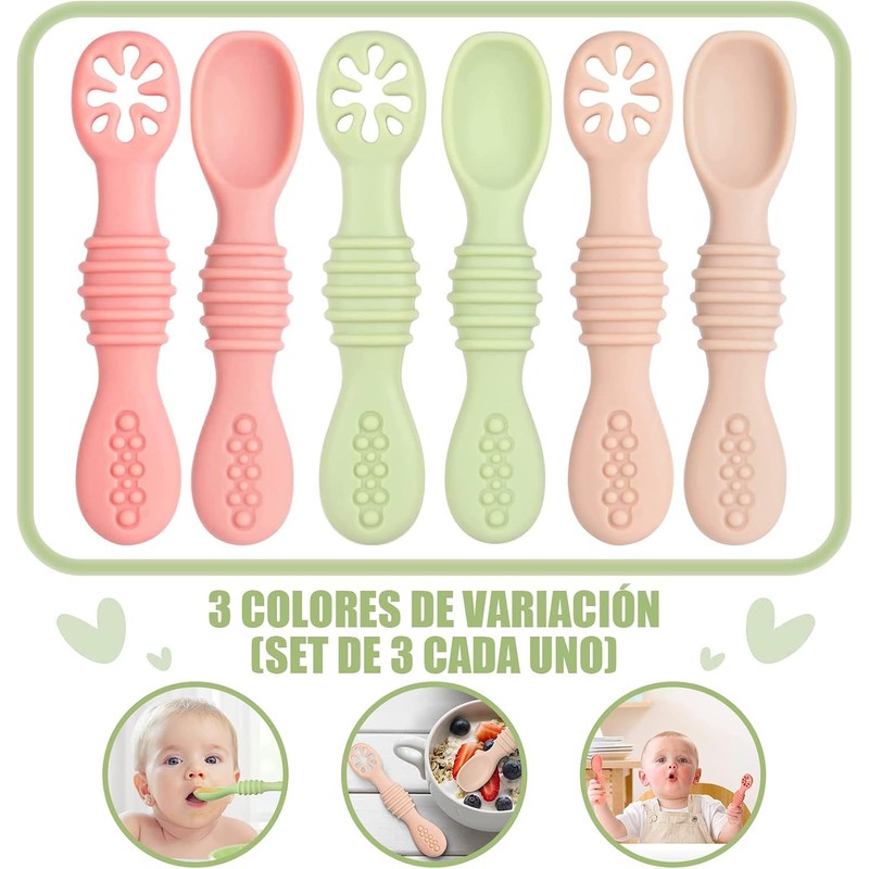 Juego de 6 Cucharas Masticables de Silicona Pequeños, Cucharas para