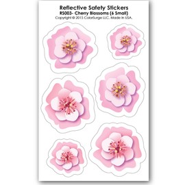 COOLHUBCAPS Cherry Blossom Flower Reflective Decals - for Helmets, Bikes, Wheelchairs, Car Bumpers & Windows - Weatherproof & UV Resistant - Indoor & Outdoor Use - Small Size (6 Decals)