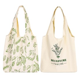 2 Paquetes de Bolsas de Lona de un Hombro para las Niñas, Las Bolsas de Algodón Reutilizables Mercancía, de Gran Capacidad Bolsas de la Compra de Comestibles, Casual Bolsa de Hombro (2 Paquetes-A)