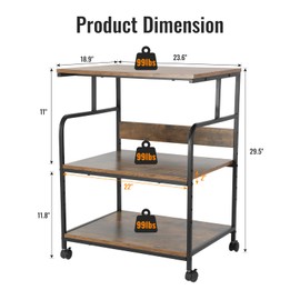 FAHKNS Printer Stand, 3 Tier Large Printer Stand with Wheels, 23.6 x 18.9 x 29.5 Inch Office Table with Height Adjustable Storage Shelf for Office Home, Rolling Cart for Printers Table, Brown