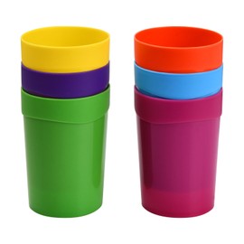 6 Pcs Coloured Plastic Cups Reusable 400ML, Children’s Kids Durable Drinking Cups, Party Stacking Water Recyclable Cups, Picnic Tumblers for Kids, Travel, Festival, Camping (B)