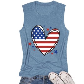 Independence Day Tank Tops for Women Unique Heart Star Graphic Print Stars Stripes Tank Tops Summer Basic Sleeveless Oversized American Flag Tank Tops(Ink Blue XL)