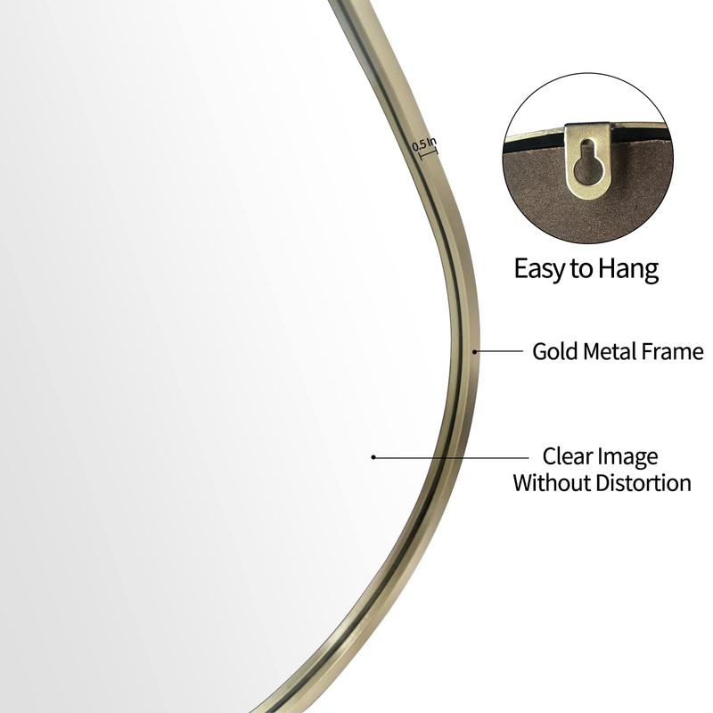 BAODANFU Decorative Mirrors Wall Mounted Mirror Drop Shape (Gold, 1-Pack)