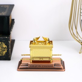 jojofuny Ark of The Covenant Religious Statue, Gold Ark of The Covenant Table Figurine Replica Jewish Testimony Judaica Israel Ark of The Covenant Replica Statue