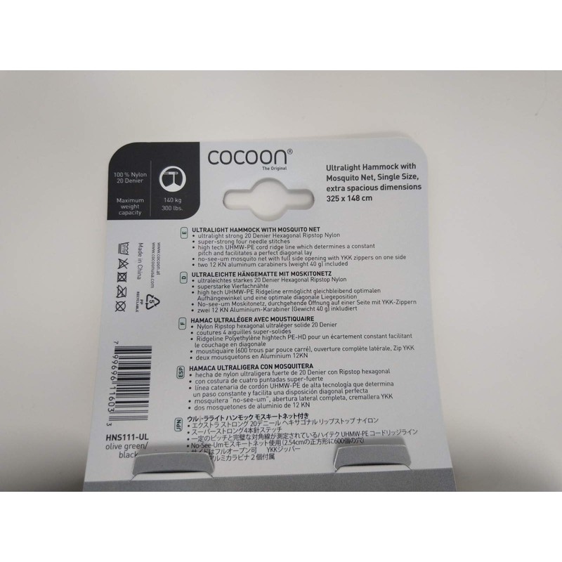 Cocoon Ultralight Mosquito Net Hammock, Single, Olive Green/Black