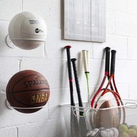Wallniture Sporta Wall Mount Ball Storage, Ball Holder Organization and Storage Rack for Basketball, Football, Soccer Balls, Metal White