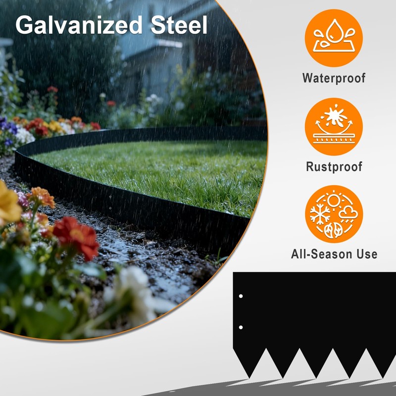 40" L x 8" H Metal Landscape Edging, Metal Lawn