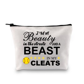 BDPWSS Softball Gift Makeup Bag Softball Player Gift I'm a Beauty in The Streets and a Beast in My Cleats Softball Lover Gift (Softball Street bagCA)