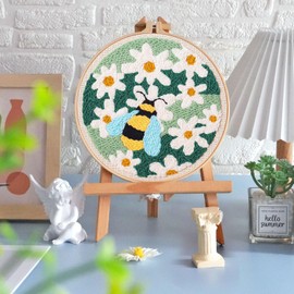 Punch Needle Embroidery Starter Kits, Bee and Daisy Flower Punch Needle Kits for Kids Adults Beginner, Embroidery Kit Tool with Instruction Threader Fabric Yarns and Hoop