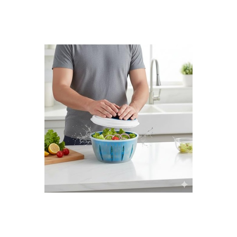 4All Salad Spinner Rotating Seive Easy Spin Centrifugal Dehydration Vegetable