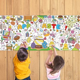 Happy Easter Giant Coloring Poster Bunny Jumbo Coloring Large Poster - 30 x 72 Inches Tablecloth for Easter School Classroom Home Party Supplies Decorations