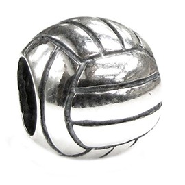 Queenberry Sterling Silver Volleyball European Bead Charm