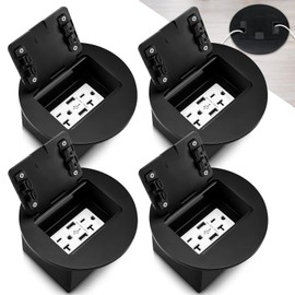 Kanayu Recessed Floor Outlet 3.98"x3.66"x3.15" 1-Gang with 4.8A USB Chargers 20 Amp Floor Receptacles Round Outlet Kit Electrical Waterproof Cover, ETL Listed (Black, 4 Pack)