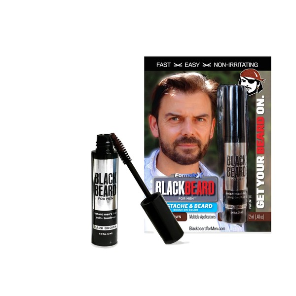 Blackbeard for Men Formula X Instant Mustache, Beard, Eyebrow and Sideburns Color - Fast, Easy, Men’s Grooming, Beard Dye Alternative, Dark Brown, 1 Pack