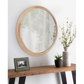 Kate and Laurel Uldrich Modern Round Mirror, 24 inch Diameter, Natural Brown, Decorative Farmhouse Mirror for Wall Decor
