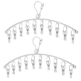 DurReus Windproof Laundry Hanger with 10 Clips Stainless Steel Clothes Drying Rack Outdoor Underwear Socks Herb Dryer Pack 2