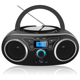Portable CD Boombox with Bluetooth, FM Radio, USB Port, MP3-CD Compatible, AUX Input, Headphone Jack, Remote Control, Clear Stereo 4 Watts of Audio, AC/Battery Powered