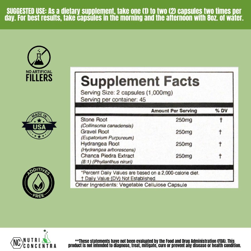 NutriConcentra Kidney stone Supplement, Detox, Cleanser, Improve Renal Function, 750